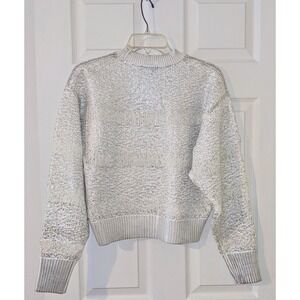 Koko + Mason Silver Metallic Knit Sweater Sparkly Modern Party Top Women's M NWT